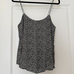 Reformation Floral Cami Tank – Black & White Ditsy Print, Size XS